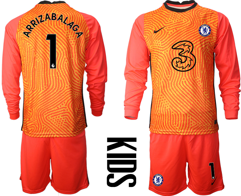 2021 Chelsea red goalkeeper long sleeve Youth #1 soccer jerseys->youth soccer jersey->Youth Jersey